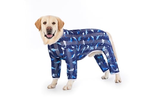 Kukaster Pet Hunde-Shirts Anti-Lecken, dünnes kühles atmungsaktives Mesh, Sommer Kleidung für große Hunde, Hundebody Nach Op Hündin Rüde Kastration Wundschutzanzüge für Hund, Dunkelblauer Hai, size 36 von Kukaster Pet