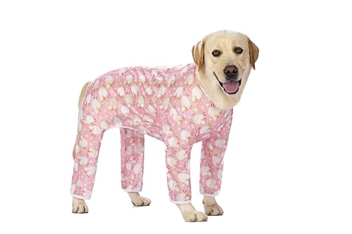 Kukaster Pet Hunde-Shirts Anti-Lecken, dünnes kühles atmungsaktives Mesh, Sommer Kleidung für große Hunde, Hundebody Nach Op Hündin Rüde Kastration Wundschutzanzüge für Hund, Rosa Schaf, Size 26 von Kukaster Pet