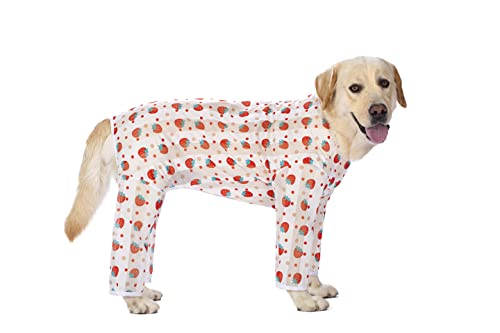 Kukaster Pet Hunde-Shirts Anti-Lecken, dünnes kühles atmungsaktives Mesh, Sommer Kleidung für große Hunde, Hundebody Nach Op Hündin Rüde Kastration Wundschutzanzüge für Hund, Rote Erdbeere, Size 28 von Kukaster Pet
