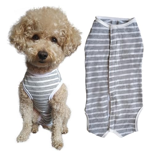 Kukaster Pet Hundebody Nach Op Hündin Rüde Kastration Wundschutzanzüge für Hund, Nylonschnalle für Haarausfall, Allergien, Rasur, DRS01, Grey White Streifen, XS Kukaster Pet Hundebody Nach Op Hündin Rüde Kastration Wundschutzanzüge für Hund, Nylonschnalle für Haarausfall, Allergien, Rasur, DRS01, Grey White Streifen, XS von Kukaster Pet