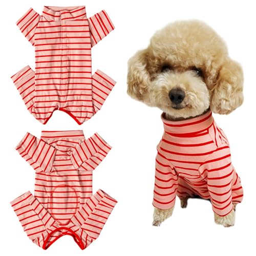 Kukaster Pet Hundebody Nach Op, Op Body Hund kastration Hündin, Body für Hunde nach Op, Hundebody mit Beinen, Wundschutzanzüge Nylonschnalle für Haarausfall, Allergien, Rasur, Rosa Rot Streifen XXS von Kukaster Pet