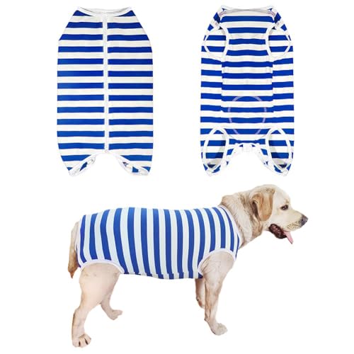 Kukaster Pet Hundebody Nach Op Kastration Hündin Rüde Wundschutzanzüge für Hund, Reißverschluss-Design für Haarausfall, Allergien Rasur Blau Weiß 2XL von Kukaster Pet