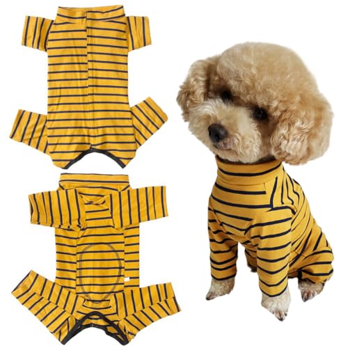 Kukaster Pet Hundebody Nach Op, Op body Hund kastration Hündin, Body für Hunde nach Op, Hundebody mit Beinen, Wundschutzanzüge Nylonschnalle für Haarausfall, Allergien, Rasur, Gelb Schwarz Streifen XL von Kukaster Pet