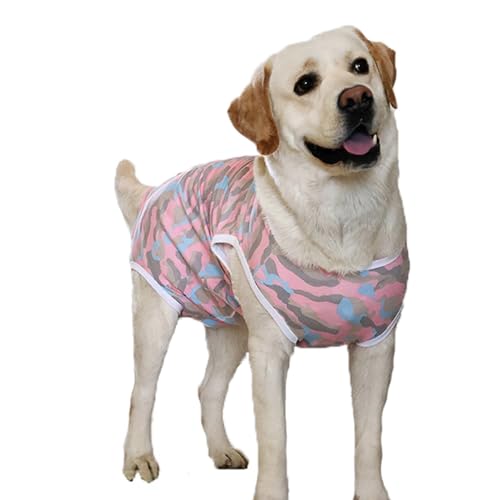 Kukaster Pet Hundebody Nach Op Kastration Hündin Rüde Wundschutzanzüge für Hund, Reißverschluss-Design für Haarausfall, Allergien, Rasur Rosa Weiß 2XL von Kukaster Pet