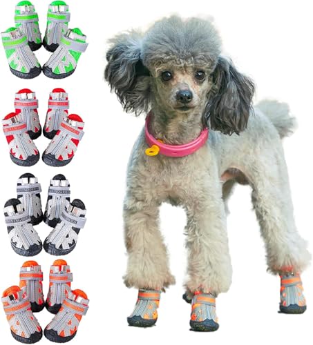 Kukaster Pet Hundeschuhe Pfotenschutz, 4 Stück atmungsaktive Hundeschuhe mit Rutschfester Sohle reflektierendem Klettverschluss Hundestiefel für kleine, mittlere, große Hunde (GX BlueSize 5 von Kukaster Pet