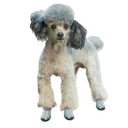 Kukaster Pet Hundeschuhe Pfotenschutz, 4 Stück atmungsaktive Hundeschuhe mit Rutschfester Sohle reflektierendem Klettverschluss Hundestiefel für kleine, mittlere, große Hunde, Green Size 2 von Kukaster Pet