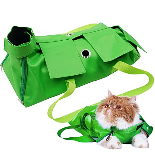 Kukaster Pet Katzen-Rückhaltetasche zur Krallenpflege, Nageltrimmen, kratzfeste Fellpflege, Tasche für Katzen, medizinische Untersuchung (Grün-L) von Kukaster Pet