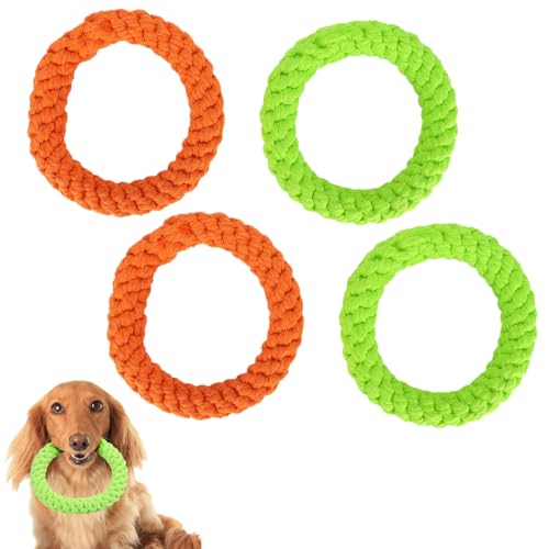 Kukyller 4pcs Hunde Seilspielzeug, kreisförmige Hundekauen Spielzeug Wattestäte Seile Welpentraining Ringe für Kinderreinigung Spiel und Training von Kukyller