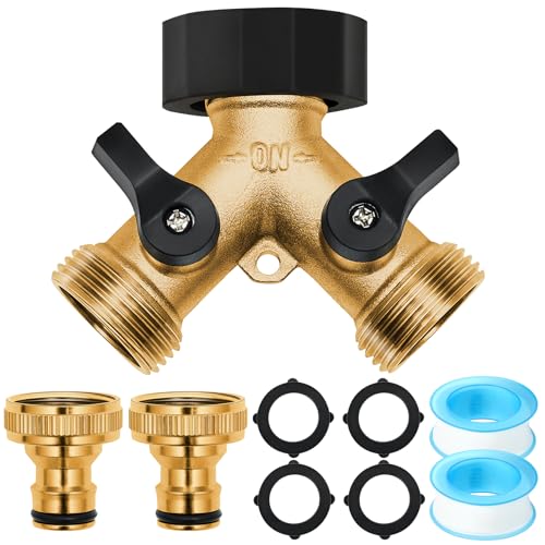 Kulamo 2 Wege Verteiler Wasser 3/4 Zoll, Wasserhahn verteiler, wasseranschluss verteiler, Y-verteiler zulaufschlauch, für Waschmaschine, Geschirrspüler,Gartenschlauch (Gold) von Kulamo