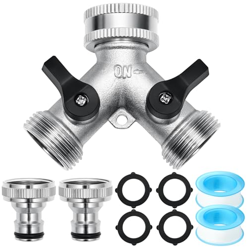Kulamo 2 Wege Verteiler Wasser 3/4 Zoll, Wasserhahn verteiler, wasseranschluss verteiler, Y-verteiler zulaufschlauch, für Waschmaschine, Geschirrspüler,Gartenschlauch (Silber) von Kulamo