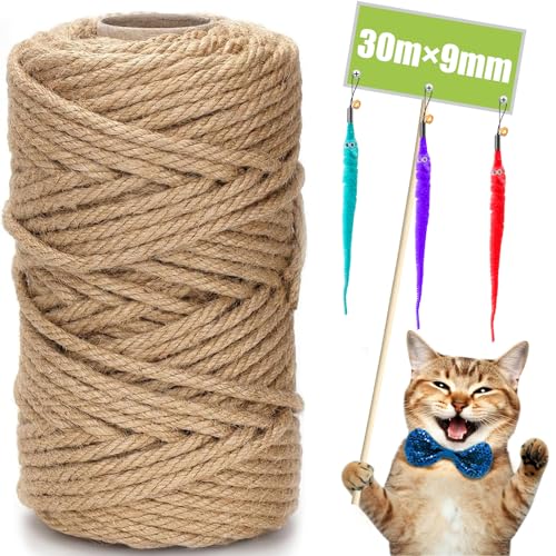 Sisalseil für Kratzbaum, 9MM X 30M Natur Sisalseil, Sisal Katzenbaum Schnur inkl. 3 Katzenspielzeug, Kratzsaule Sisal Seil für Katzen, Kratzbaum, Kratzseil, Haushalt, DIY, Garten, Dekoration von Kulamo