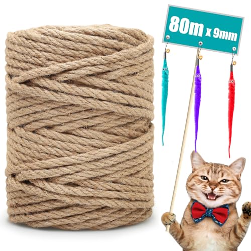 Sisalseil für Kratzbaum, 9MM X 80M Natur Sisalseil, Sisal Katzenbaum Schnur inkl. 3 Katzenspielzeug, Kratzsaule Sisal Seil für Katzen, Kratzbaum, Kratzseil, Haushalt, DIY, Garten, Dekoration von Kulamo