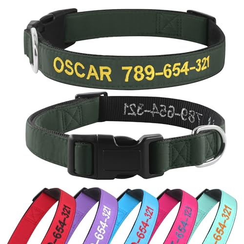 Hundehalsband Personalisiert mit Namen und Telefonnummer Bestickt für XS Kleine Mittlere Große Hunde(Armeegrün) von Kuley