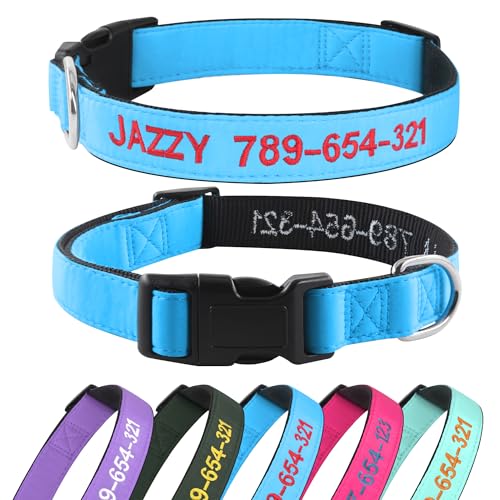 Hundehalsband Personalisiert mit Namen und Telefonnummer Bestickt für XS Kleine Mittlere Große Hunde(Blau) von Kuley