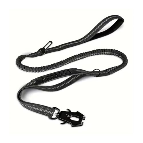 Reflektierende schwarze taktische Hundeleine, 1,8 m, robuste K9-Bungee-Leine mit Frosch-Clip, zwei Griffen und Auto-Sicherheitsgurt für Training, Kontrolle, Reisen Reflektierende schwarze taktische Hundeleine, 1,8 m, robuste K9-Bungee-Leine mit Frosch-Clip, zwei Griffen und Auto-Sicherheitsgurt für Training, Kontrolle, Reisen von Kumihigh