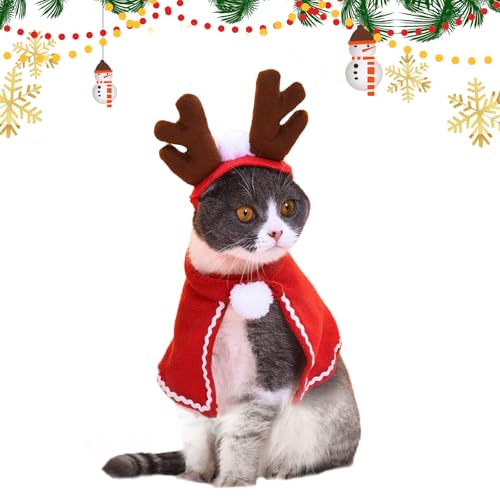 Hunde Weihnachtskostüm, Weihnachten Haustier Kostüme mit Schal Geweih Hut und Mantel, Katzen Weihnachtskostüm, Hundebekleidung & Zubehör für Hund Katze Großes Format von Kungfu Mall