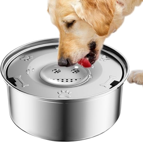 Kunlunloor Wassernapf für Hunde 1L, auslaufsicher, Edelstahl, Futternapf für große Hunde, langsames Trinken, spritzwassergeschützt, Wasserspender, schwimmender Napf, schmutzfrei (1L) von Kunlunloor