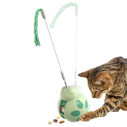 KunpengZen Interaktives Katzenspielzeug mit Futterautomat – Powerball Katze, Spielball für Katzen, Interaktiver Spielball für Katzen, Trockenfutterspender und Federstab, Drinnen, 1 Stück von KunpengZen
