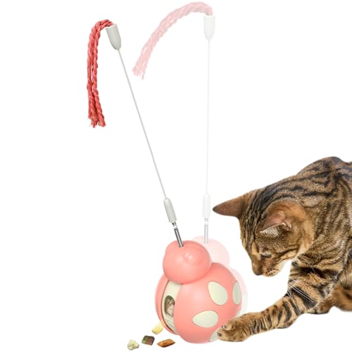 KunpengZen Interaktives Katzenspielzeug mit Futterautomat – Powerball Katze, Spielball für Katzen, Interaktiver Spielball für Katzen, Trockenfutterspender und Federstab, Drinnen, 1 Stück von KunpengZen