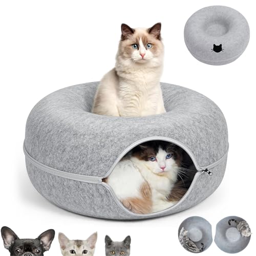 KunpengZen Katzentunnel, Filz Donut Rascheltunnel für Katzen, Katzen Höhle Endlosen Spaß Katzenkorb Katzenkissen 50cm für bis 4kg Kleine Haustiere Kaninchen Kätzchen Welpen-Hellgrau KunpengZen Katzentunnel, Filz Donut Rascheltunnel für Katzen, Katzen Höhle Endlosen Spaß Katzenkorb Katzenkissen 50cm für bis 4kg Kleine Haustiere Kaninchen Kätzchen Welpen-Hellgrau von KunpengZen