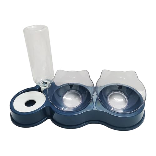 Kuntesetty Katzen Doppelschale Haustiernapf Wasserspender mit Ergonomischem 15 Grad Neigungsdesign Aus Pp Material Erleichtert Fütterung Und Trinken für Kat, Dunkelblau von Kuntesetty