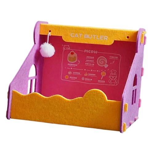Kuntesetty Katzenbett Filz Katzenhaus mit Spielball Bequeme Katzenhöhle rutschfeste Dekoration Kratzfest Atmungsaktiv für Haustiere für Wohnungseinrichtung, Rosa Gelb von Kuntesetty