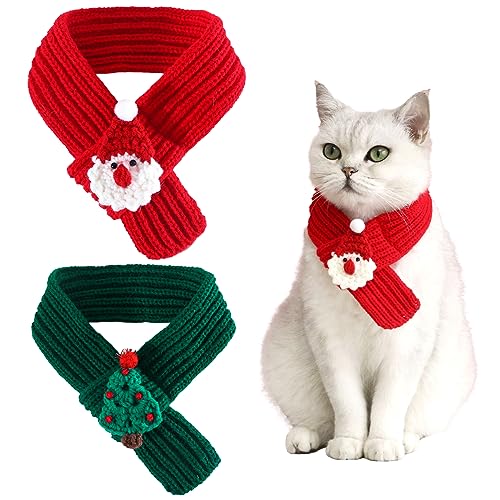 2 Stücke Weihnachten Haustier Schal Gestrickt Haustier Kragen Winter Katze Halswärmer Solide Haustier Schal Welpen Katze Kostüm Zubehör Mini Strickschal für kleine bis mittelgroße Haustiere von Kunyeah