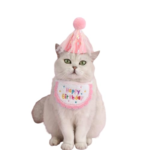Kunyeah 2-teiliges Haustier-Hut, Schal, Set für Welpen, Prinzessinnen, niedliches Katzen-Bandana-Outfit, Hundekegel, Hut mit Bommel, buntes Spitzen-Lätzchen, Halsband, Haustier-Geburtstagsdekoration Kunyeah 2-teiliges Haustier-Hut, Schal, Set für Welpen, Prinzessinnen, niedliches Katzen-Bandana-Outfit, Hundekegel, Hut mit Bommel, buntes Spitzen-Lätzchen, Halsband, Haustier-Geburtstagsdekoration von Kunyeah