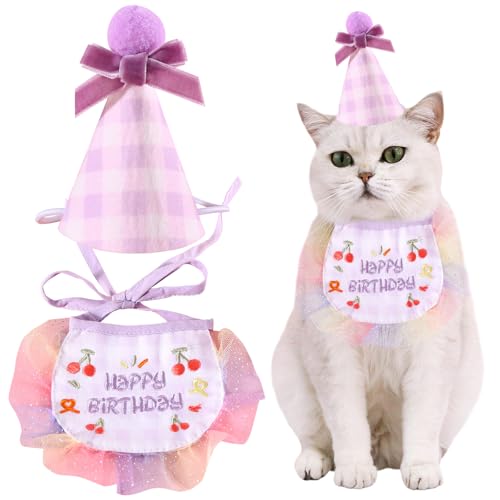 Kunyeah 2-teiliges Haustier-Hut-Schal-Set, niedlich, bestickt, Katze, Bandana, Outfit, Haustier-Schleife, Kegelhut, Katze, Karomuster, Prinzessinnen-Kostüme, Hunde-Lätzchen, Partyzubehör, Dekoration Kunyeah 2-teiliges Haustier-Hut-Schal-Set, niedlich, bestickt, Katze, Bandana, Outfit, Haustier-Schleife, Kegelhut, Katze, Karomuster, Prinzessinnen-Kostüme, Hunde-Lätzchen, Partyzubehör, Dekoration von Kunyeah