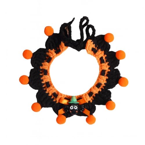 Kunyeah Halloween-Kostüm-Set für Katzen, kleine Hunde, verstellbare Strickmütze, Schal, Kürbis- und Hexen-Druck, Welpen-Lätzchen, niedliches gehäkeltes Katzenhalsband, Mütze, Haustierbekleidung Kunyeah Halloween-Kostüm-Set für Katzen, kleine Hunde, verstellbare Strickmütze, Schal, Kürbis- und Hexen-Druck, Welpen-Lätzchen, niedliches gehäkeltes Katzenhalsband, Mütze, Haustierbekleidung von Kunyeah