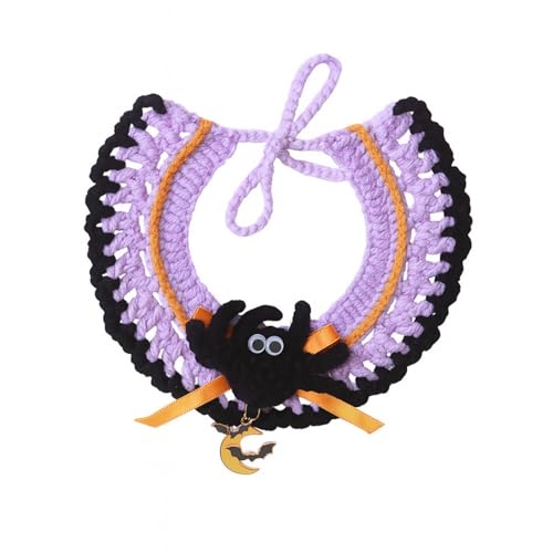 Kunyeah Halloween-Kostüm-Set für Katzen, kleine Hunde, verstellbare Strickmütze, Schal, Kürbis- und Hexen-Druck, Welpen-Lätzchen, niedliches gehäkeltes Katzenhalsband, Mütze, Haustierbekleidung Kunyeah Halloween-Kostüm-Set für Katzen, kleine Hunde, verstellbare Strickmütze, Schal, Kürbis- und Hexen-Druck, Welpen-Lätzchen, niedliches gehäkeltes Katzenhalsband, Mütze, Haustierbekleidung von Kunyeah