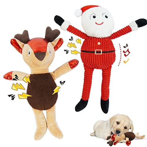 Kuoser 2 Stück Quietschende Hundespielzeuge für Weihnachten, Weihnachtsmann & Rentier-Kauspielzeug für Kleine Mittelgroße Hunde, Weiches Haustier Welpen Gefülltes Interaktives Plüschtiere von Kuoser