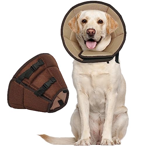 Kuoser Halskrause Hund, Bequem Leckschutz Hund,Schutzmaßnahmen Schutzkragen Hund, Einstellbar Hundekragen, Hunde Halskrause Leckschutz für Hunde, Vorbeugung von Biss- und Leckwunden,Braun XL von Kuoser