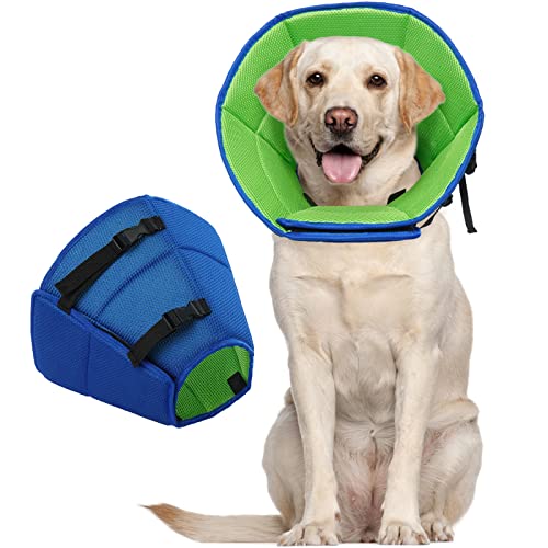 Kuoser Halskrause Hund, Bequem leckschutz Hund, Schutzmaßnahmen schutzkragen Hund, Einstellbar hundekragen, Hunde Halskrause Leckschutz für Hunde，Vorbeugung von Biss- und Leckwunden，Blau L von Kuoser
