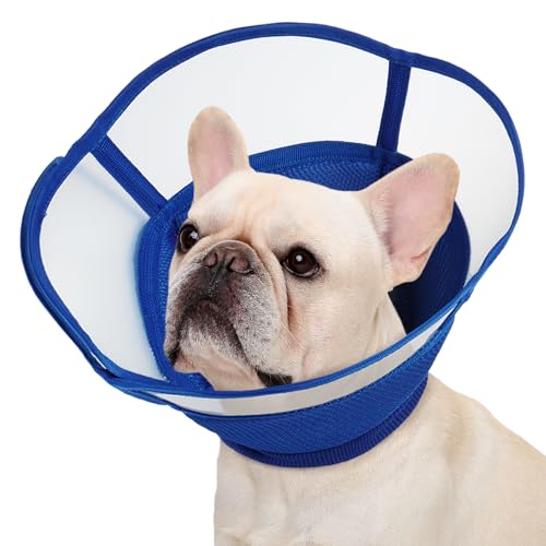 Kuoser Halskrause Hund Weich, Leckschutz Schutzkragen Hund, Comfy Cone Hund, Einstellbarer Halskrause für Hunde Nach op, Atmungsaktive Haustier Elisabethanischer, Halskrause Katze, Blau, S von Kuoser