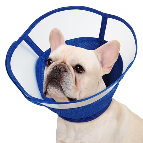 Kuoser Halskrause für Hunde und Katzen - Weicher Leckschutz Schutzkragen, Comfy Cone, Einstellbar Nach OP, Atmungsaktiver Elisabethanischer Kragen, Blau, S von Kuoser