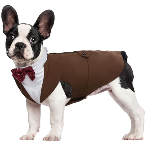 Kuoser Hund Smoking Anzug & Bandana Set, Haustier Fomal Kleidung Hunde Mantel mit Abnehmbarer Fliege, Hundeanzug Welpe Kostüm Shirt für Hochzeit Halloween Geburtstag Party, S-XXL Kuoser Hund Smoking Anzug & Bandana Set, Haustier Fomal Kleidung Hunde Mantel mit Abnehmbarer Fliege, Hundeanzug Welpe Kostüm Shirt für Hochzeit Halloween Geburtstag Party, S-XXL von Kuoser