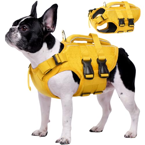 Kuoser Hunde Schwimmweste für kleine mittel große Hunde, Verstellbar & Ripstop Rettungsweste mit Rettungsgrif, Hoher Schwimmfähigkeit Haustier Lebensretter Welpen Badeanzüge für Strand GelbNeu XS von Kuoser