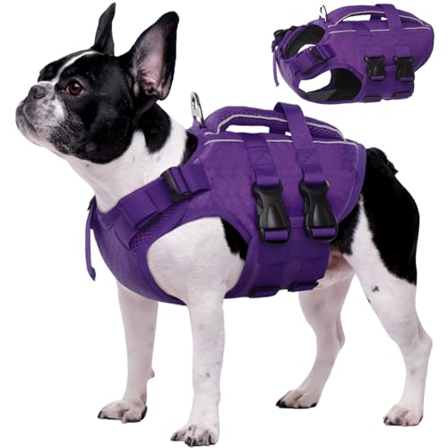 Kuoser Hunde Schwimmweste für kleine mittel große Hunde, Verstellbar & Ripstop Rettungsweste mit Rettungsgrif, Hoher Schwimmfähigkeit Haustier Lebensretter Welpen Badeanzüge für Strand Lila XS von Kuoser