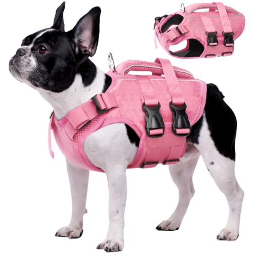 Kuoser Hunde Schwimmweste für kleine mittel große Hunde, Verstellbar & Ripstop Rettungsweste mit Rettungsgrif, Hoher Schwimmfähigkeit Haustier Lebensretter Welpen Badeanzüge für Strand Rosa XS von Kuoser