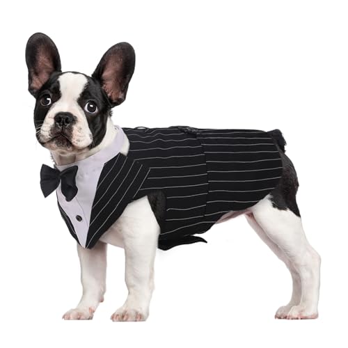 Kuoser Hund Smoking Anzug & Bandana Set, Haustier Fomal Kleidung Hunde Mantel mit Abnehmbarer Fliege, Hundeanzug Welpe Kostüm Shirt für Hochzeit Halloween Geburtstag Party, S-XXL von Kuoser