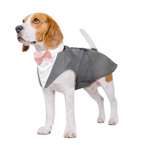 Kuoser Hund Smoking Anzug & Bandana Set, Haustier Fomal Kleidung Hunde Mantel mit Abnehmbarer Fliege, Hundeanzug Welpe Kostüm Shirt für Hochzeit Halloween Geburtstag Party, S-XXL von Kuoser