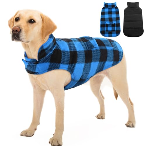 Kuoser Hunde-Wintermantel im britischen Stil, Winddicht, gemütlich, kalt, für kleine und mittelgroße Hunde mit Tasche und Leinenhaken, Größe XS-3XL, 3XL, blau von Kuoser