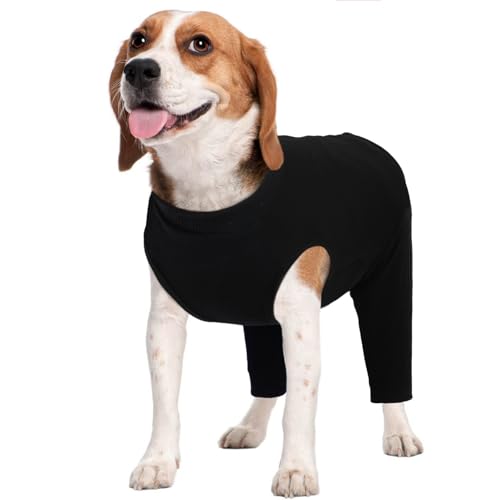 Kuoser Hundebody Nach Op, Schutzanzug Hund nach Kastration, Wundschutz Anzug Hündin, Nachbehandlungsanzug Hunde, Anti-Leck Body, Atmungsaktiv, Baumwolle, Verstellbar, Schwarz XL von Kuoser