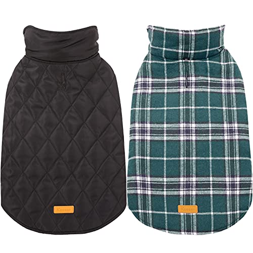 Kuoser Hundemantel Winter für Kleine Hunde - Fleece Wasserdicht und Warm, Outdoor Hundejacke Mit Geschirr Loch, Karierte Wendejacke, XS von Kuoser
