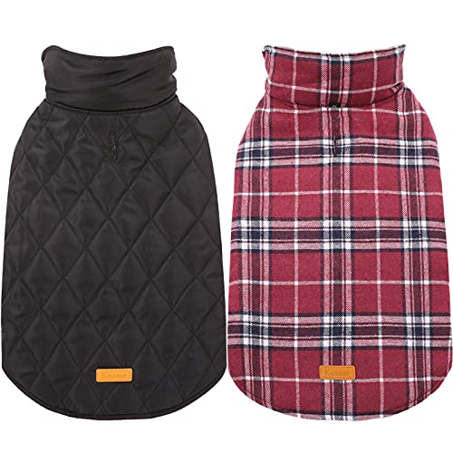 Kuoser Hundemantel Winter für Große Hunde - Fleece Wasserdicht und Warm, Outdoor Hundejacke mit Geschirr Loch, Karierte Wendejacke, 2XL von Kuoser