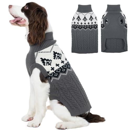 Kuoser Hundepullover Winter Strickpullover für Hunde, Weicher Warmer Hundepulli, Hundekleidung für Große Hunde, Grau XL von Kuoser