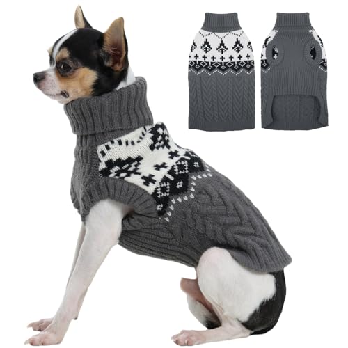 Kuoser Hundepullover Winter Strickpullover für Hunde, Weicher Warmer Hundepulli, Hundekleidung für Kleine Hunde, Grau XS von Kuoser