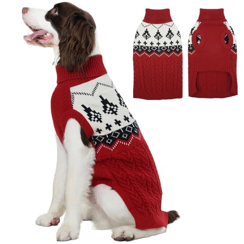 Kuoser Hundepullover Winter Strickpullover für Hunde, Weicher Warmer Hundepulli, Hundekleidung für Mittel Hunde, Rot L von Kuoser