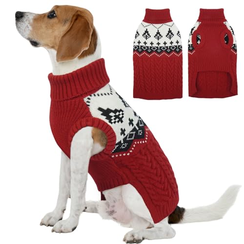 Kuoser Hundepullover Winter Strickpullover für Hunde, Weicher Warmer Hundepulli, Hundekleidung für Mittel Hunde, Rot M von Kuoser